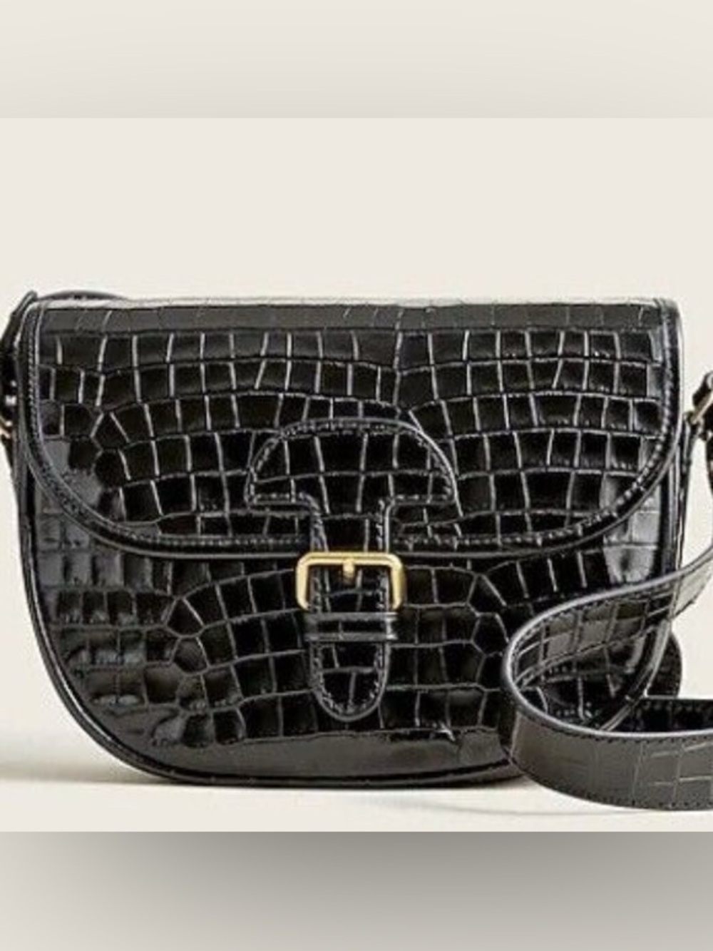 J.Crew Classic large saddle bag in croc-embossed leather BLACK new with tag